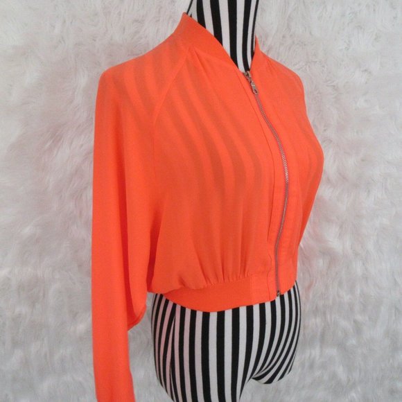 Umgee Orange Neon Long Sleeve Front Zip Top Size M - Picture 9 of 10